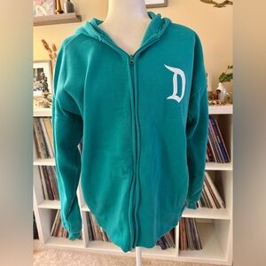 Disneyland Resort Size Medium Teal and White Spirit Jersey Zip Up Hoodie